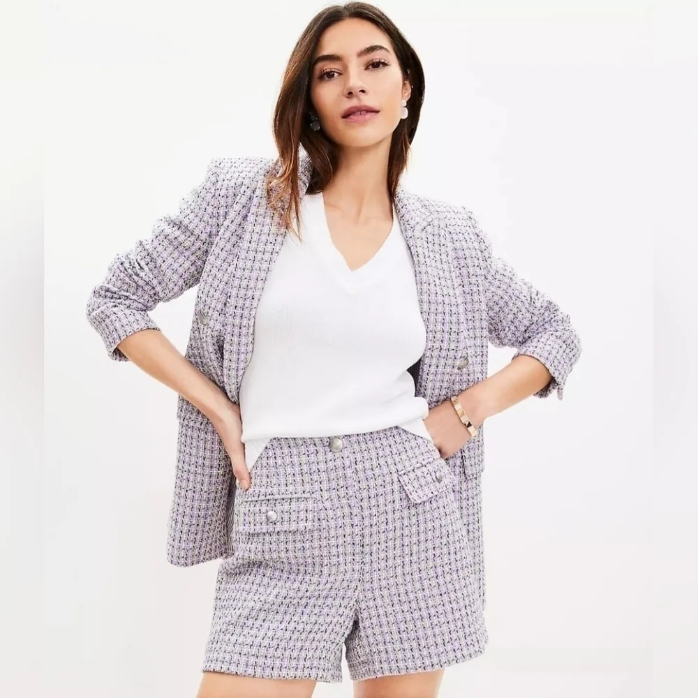 NWT | LOFT | Tweed Flap Pocket Shorts | Size: 6 | Color: Plum Combo